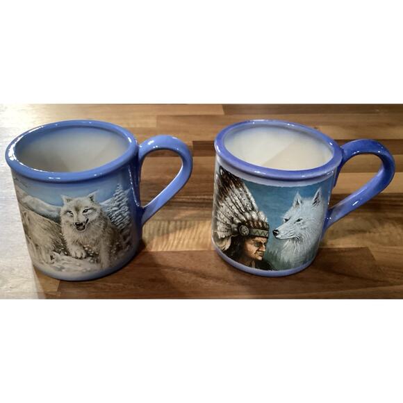 Set of 2 Certified International Mountain Summit Coffee Mugs Wolves - Picture 1 of 9